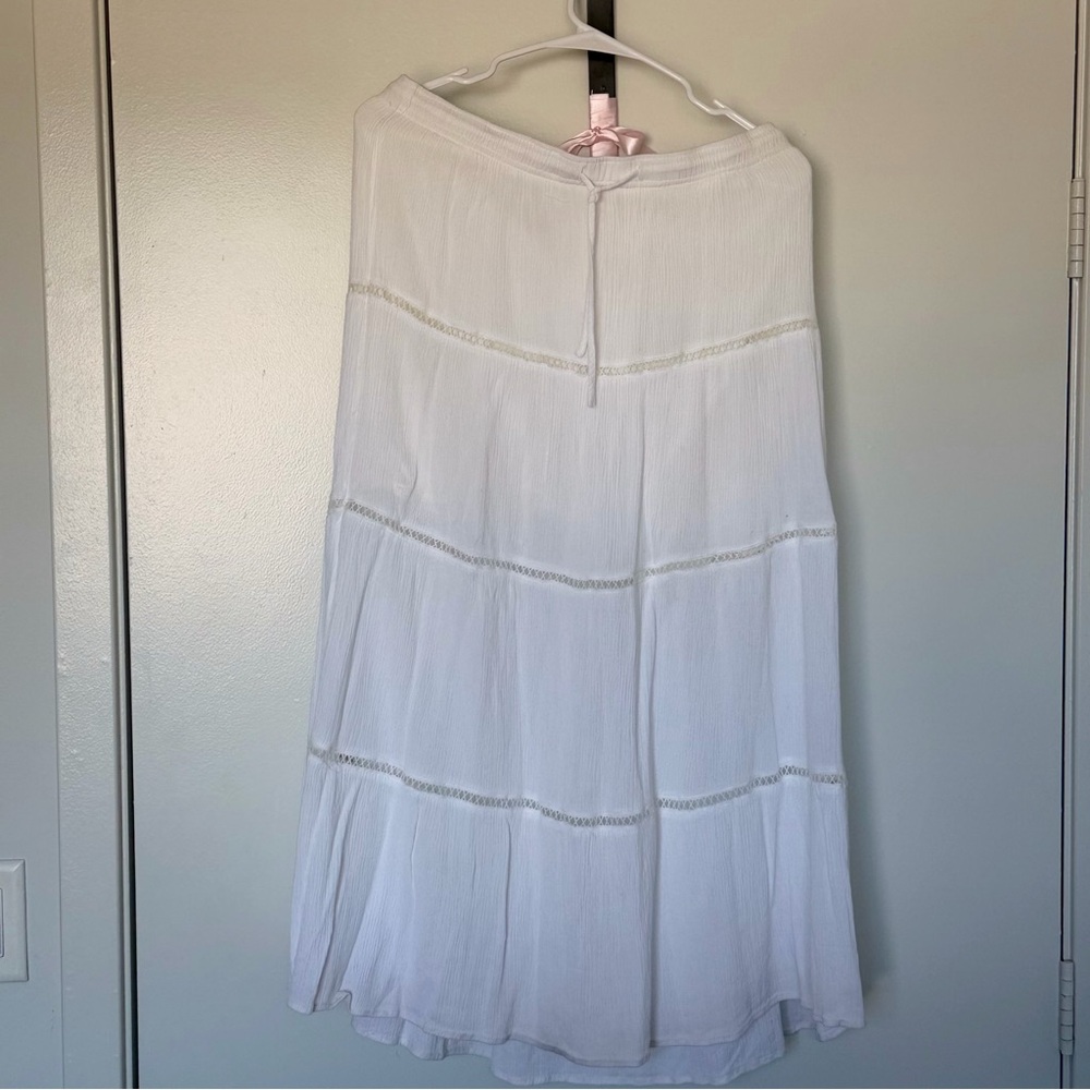 Sincerely Jules White Tiered Maxi Skirt with Crochet Trim